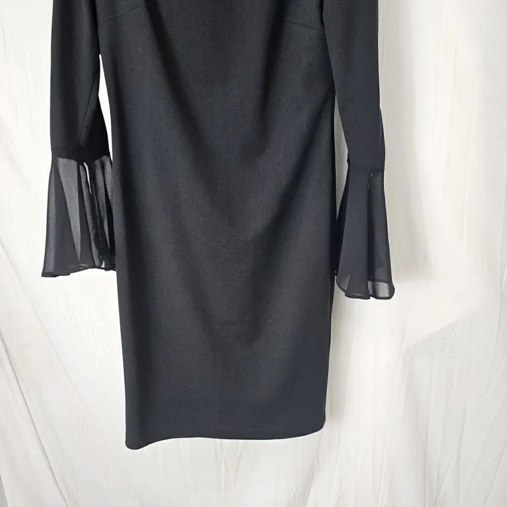 Frank Lyman Flared Sheer Button Sleeves Sheath Dress in Black - Women's Size 6 - Picture 5 of 8